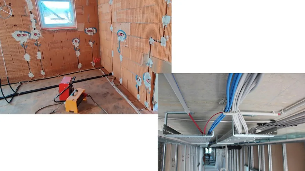Rohbau mit Dosen und Leitungsführung an der Decke
